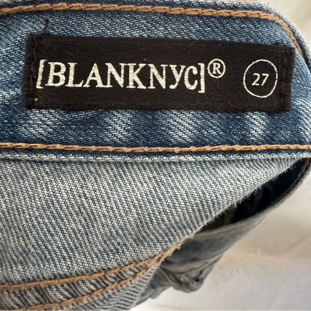 Blank NYC Mini Jean Skirt Blue Denim Raw Frayed Hem Distressed Size 27